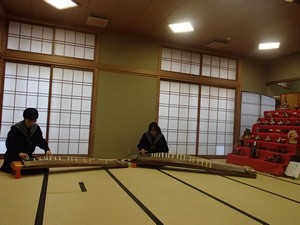 筝曲部：作法室で「瀬音」を披露